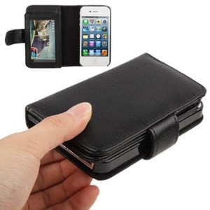Schutzhlle Case Handytasche (Flip Quer) fr Case Handy Apple iPhone 4 / 4s Portemonnaie schwarz