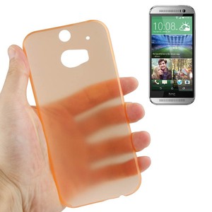 Schutzh�lle Case Ultra D�nn 0,3mm f�r Handy HTC One M8 / M8s Orange Transparent