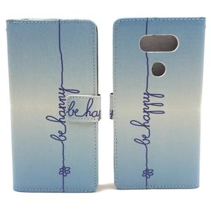 Handyhlle Tasche fr Handy LG G5 Schriftzug Be Happy Blau