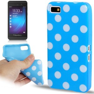 Schutzh�lle TPU Punkte Case f�r Handy Blackberry Z10 blau