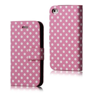 Schutzh�lle Tasche (Flip Quer) f�r Handy Apple iPhone 4 / 4s Rosa / Wei�
