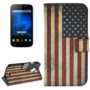 Schutzh�lle Handytasche (Flip Quer) f�r Handy Wiko Darknight Retro Fahne USA