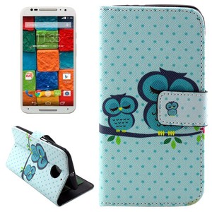 Handyh�lle Tasche f�r Handy Motorola Moto X (2nd Gen.) Motiv Eulen auf Ast