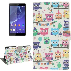 Handyh�lle Tasche f�r Handy Sony Xperia Z3 Compact Bunte Eulen Party