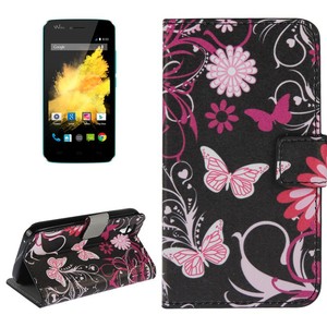 Handyh�lle Tasche f�r Handy Wiko Sunset Schmetterlinge Pink