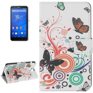 Handyh�lle Tasche f�r Handy Sony Xperia E4 Schmetterlinge Bunt
