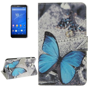 Handyh�lle Tasche f�r Handy Sony Xperia E4 Blauer Schmetterling