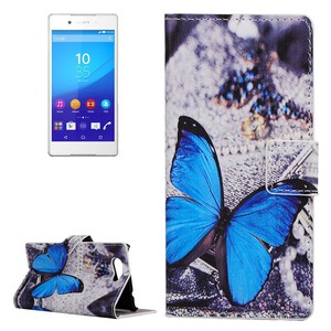 Handyh�lle Tasche f�r Handy Sony Xperia Z4 Compact Blauer Schmetterling