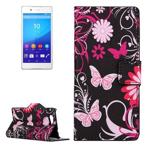 Handyh�lle Tasche f�r Handy Sony Xperia Z4 Compact Schmetterlinge Schwarz / Pink