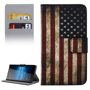 Handyh�lle Tasche f�r Handy Microsoft Lumia 950 Retro Fahne USA
