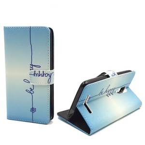 Handyh�lle Tasche f�r Handy Xiaomi Redmi Note 3 Schriftzug Be Happy Blau