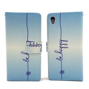 Handyh�lle Tasche f�r Handy Sony Xperia Z5 Premium Schriftzug Be Happy Blau