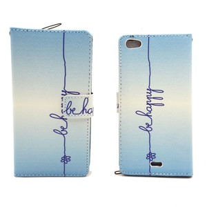 Handyh�lle Tasche f�r Handy Wiko Highway Pure  Schriftzug Be Happy Blau