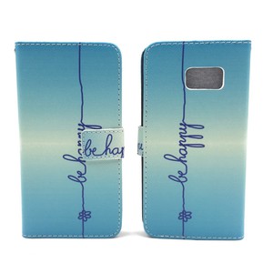  Handyh�lle Tasche f�r Case Handy Samsung Galaxy S7 Case Schriftzug Be Happy Blau