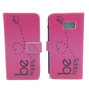 Handyh�lle Tasche f�r Handy Samsung Galaxy S7 Be Happy Pink