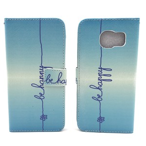 Handyh�lle Tasche f�r Handy Samsung Galaxy S7 Edge  Schriftzug Be Happy Blau