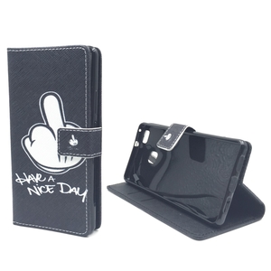 Handyh�lle Tasche f�r Handy Huawei P9 Lite Have A Nice Day Schwarz