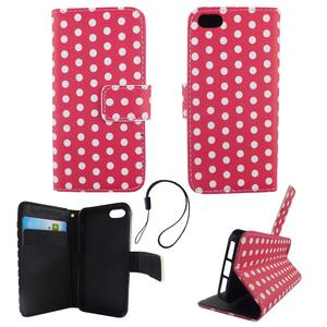 Handyh�lle Tasche f�r Handy Apple iPhone 5 / 5s / SE Polka Dot Pink Weiss
