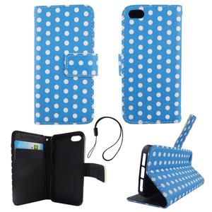 Handyh�lle Tasche f�r Handy Apple iPhone 5 / 5s / SE Polka Dot Blau Weiss