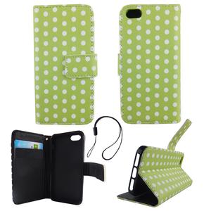 Handyh�lle Tasche f�r Handy Apple iPhone 5 / 5s / SE Polka Dot Gr�n Weiss