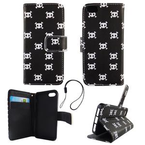 Handyh�lle Tasche f�r Handy Apple iPhone 5 / 5s / SE Polka Dot Totenkopf