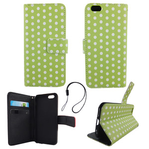 Handyh�lle Tasche f�r Handy Apple iPhone 6 / 6s Polka Dot Gr�n Weiss