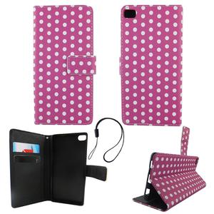 Handyh�lle Tasche f�r Handy Huawei P8 Polka Dot Lila Weiss