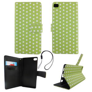 Handyh�lle Tasche f�r Handy Huawei P8 Polka Dot Gr�n Weiss
