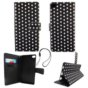 Handyh�lle Tasche f�r Handy Huawei P8 Polka Dot Schwarz Weiss