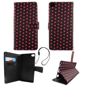 Handyh�lle Tasche f�r Handy Huawei P8 Polka Dot Schwarz Pink