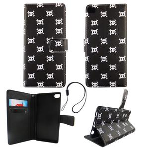 Handyh�lle Tasche f�r Handy Huawei P8 Polka Dot Totenkopf