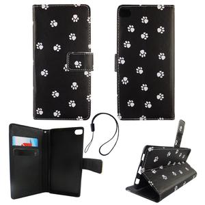 Handyh�lle Tasche f�r Handy Huawei P8 Polka Dot Hundepfoten