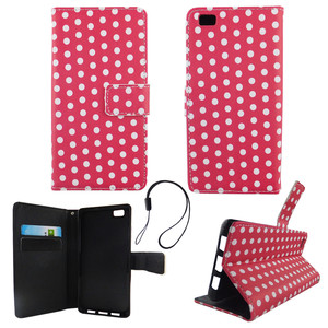 Handyh�lle Tasche f�r Handy Huawei P8 Lite Polka Dot Pink Weiss