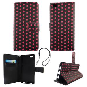 Handyh�lle Tasche f�r Handy Huawei P8 Lite Polka Dot Schwarz Pink