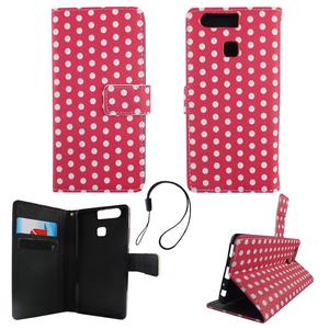 Handyh�lle Tasche f�r Handy Huawei P9 Polka Dot Pink Weiss