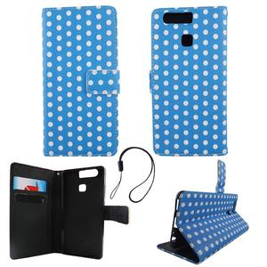 Handyh�lle Tasche f�r Handy Huawei P9 Polka Dot Blau Weiss
