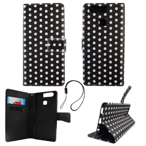 Handyh�lle Tasche f�r Handy Huawei P9 Polka Dot Schwarz Weiss