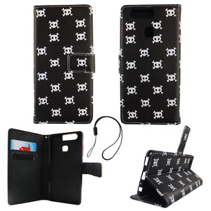 Handyh�lle Tasche f�r Handy Huawei P9 Polka Dot Totenkopf
