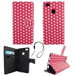 Handyh�lle Tasche f�r Handy Huawei P9 Lite Polka Dot Pink Weiss