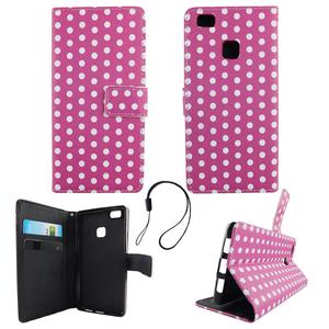 Handyh�lle Tasche f�r Handy Huawei P9 Lite Polka Dot Lila Weiss