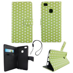 Handyh�lle Tasche f�r Handy Huawei P9 Lite Polka Dot Gr�n Weiss