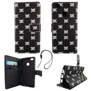 Handyh�lle Tasche f�r Handy Huawei P9 Lite Polka Dot Totenkopf