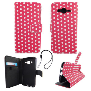 Handyh�lle Tasche f�r Handy Samsung Galaxy J5 2015 Polka Dot Pink Weiss