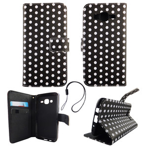Handyh�lle Tasche f�r Handy Samsung Galaxy J5 2015 Polka Dot Schwarz Weiss