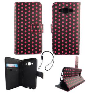 Handyh�lle Tasche f�r Handy Samsung Galaxy J5 2015 Polka Dot Schwarz Pink
