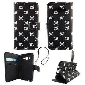 Handyh�lle Tasche f�r Handy Samsung Galaxy J5 2015 Polka Dot Totenkopf
