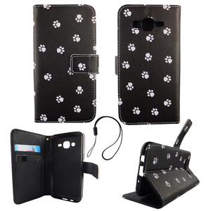 Handyh�lle Tasche f�r Handy Samsung Galaxy J5 2015 Polka Dot Hundepfoten