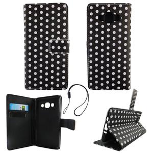 Handyh�lle Tasche f�r Handy Samsung Galaxy J5 2016 Polka Dot Schwarz Weiss
