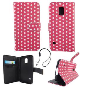 Handyh�lle Tasche f�r Handy Samsung Galaxy S5 / S5 Neo Polka Dot Pink Weiss