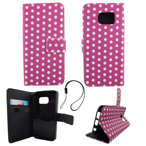 Handyh�lle Tasche f�r Handy Samsung Galaxy S7 Polka Dot Lila Weiss